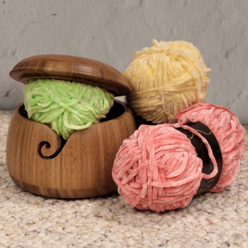 BambooMN JubileeYarn Bamboo Yarn Bowl with Lid - Holder Knitting Crochet Accessories - Carbonized Brown - 1 Bowl - Image 4